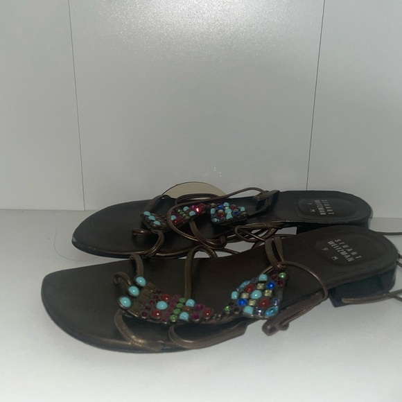 Lace up sandals bronze sandals beaded sandals embellished Brown sandals - Picture 3 of 9